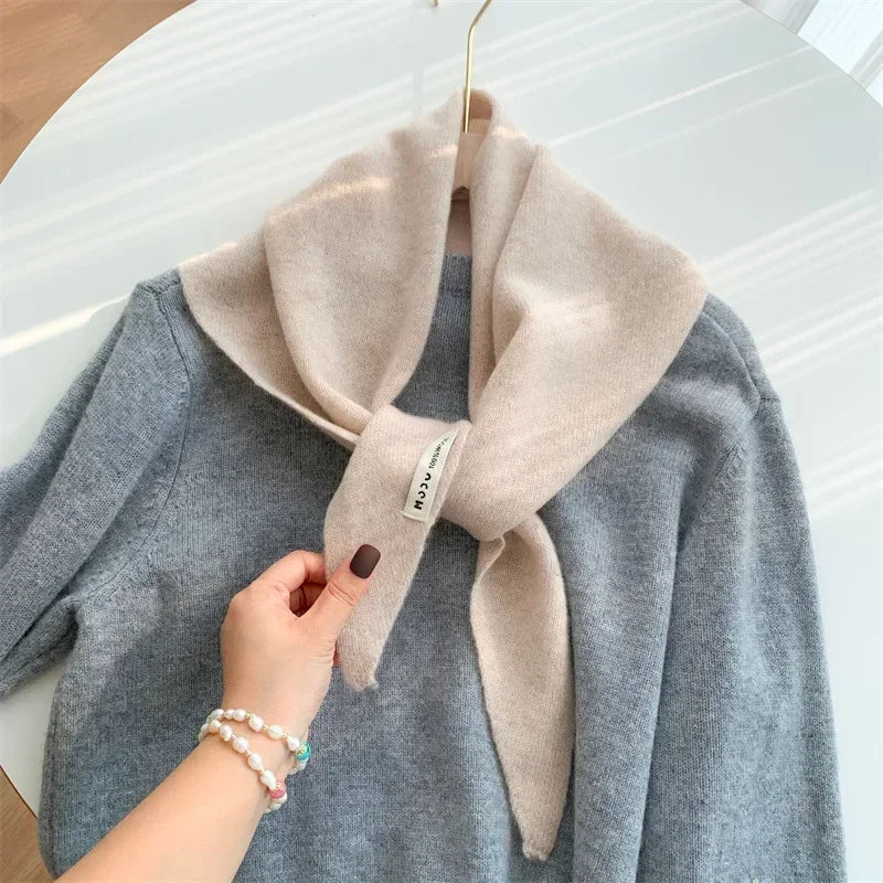 British Korean Triangle Scarf Niche Wool Triangular Scarf Women Headscarf Knitted Scarf Multi-functional Warm Knitted Scarf