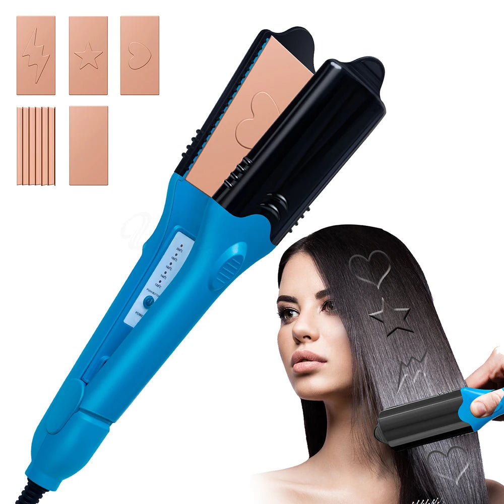 3D Hair Imprinting Curling Iron Hair Straightener Ceramic Crimpers Wavers Curler with 5 Different Plates 3D Embossing Iron