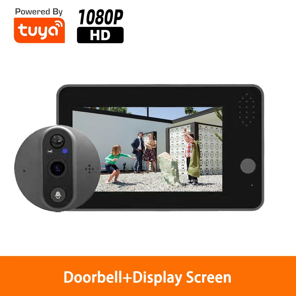 1080P Tuya WiFi Video Doorbell Camera Smart Home Door Bell Video Security Intercom Peephole 4.3" LCD Screen PIR Motion Detection