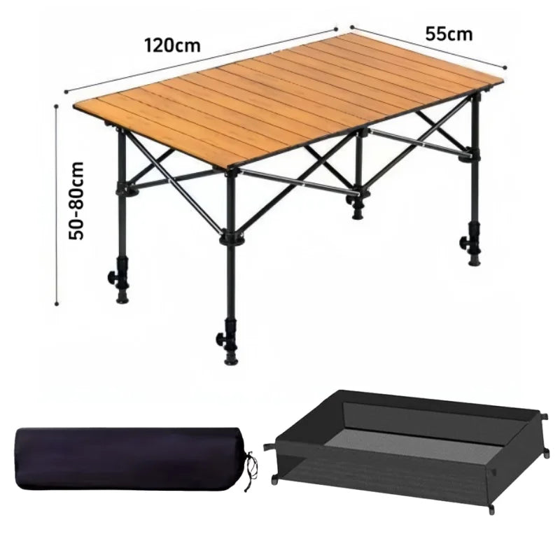 Outdoor Folding Long Table Practical Height Adjustable Camping Table Portable Lightweight Roll Tables With Storage Drawer