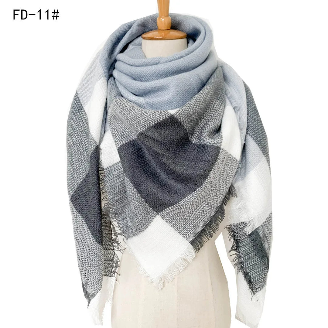 2024 New European and American Autumn and Winter New Yellow Grey Imitation Cashmere Large Grid Square Scarf, Women's Large Size