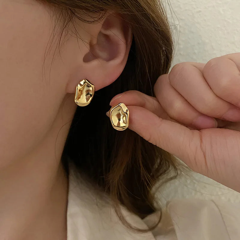 Bilandi Trendy Jewelry 925 Silver Needle Gold Color Earrings Simply Design Metal Alloy Goemetric Stud Earrings For Women Girl