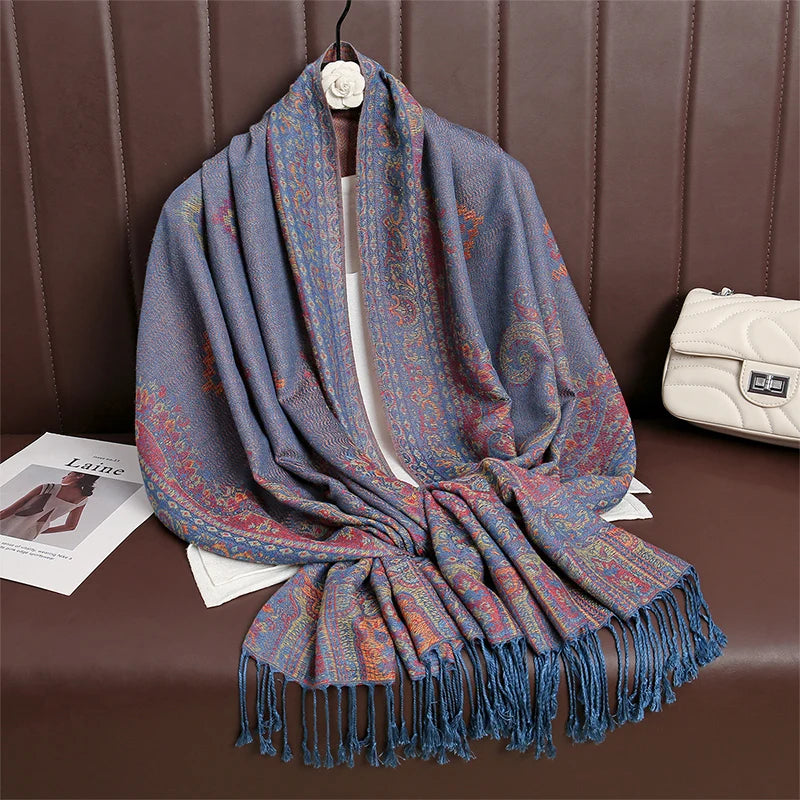 Women Paisley Scarf Cashmere Feeling Pashmina Shawls Tassel Hijab Head Wraps Femme Winter Scarves Foulard Bufanda 2024