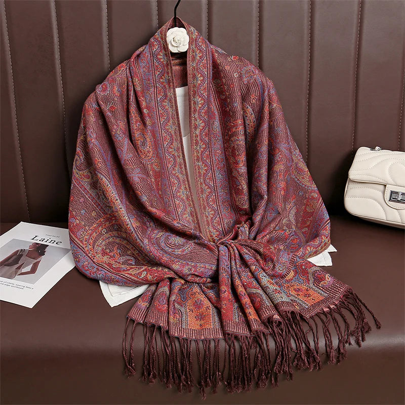 Women Paisley Scarf Cashmere Feeling Pashmina Shawls Tassel Hijab Head Wraps Femme Winter Scarves Foulard Bufanda 2024