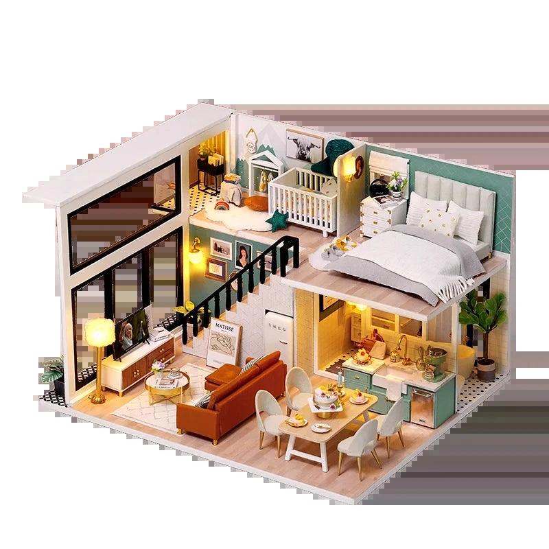 DIY Doll House Wooden Miniature Furniture Dollhouse Handmade house model assembly Toys for Children Birthday Gifts L031