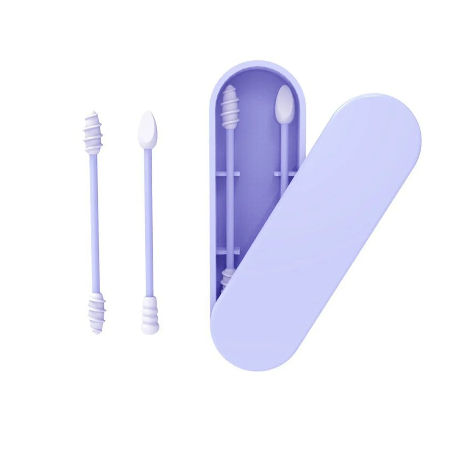 2Pcs Silicone Reusable Cotton Swab Earpick Kit With Box Portable Double Headed Soft Makeup Swab Ear Cleaning Set
