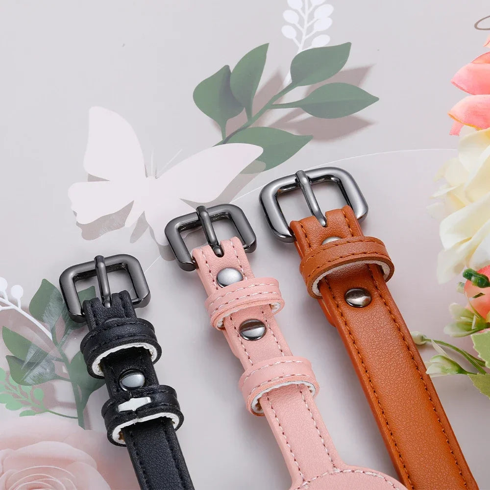 Personalized Pet Collar Leather Anti-lost Collar For Airtag Location Tracker Protective Case For AirTag Adjustable Design