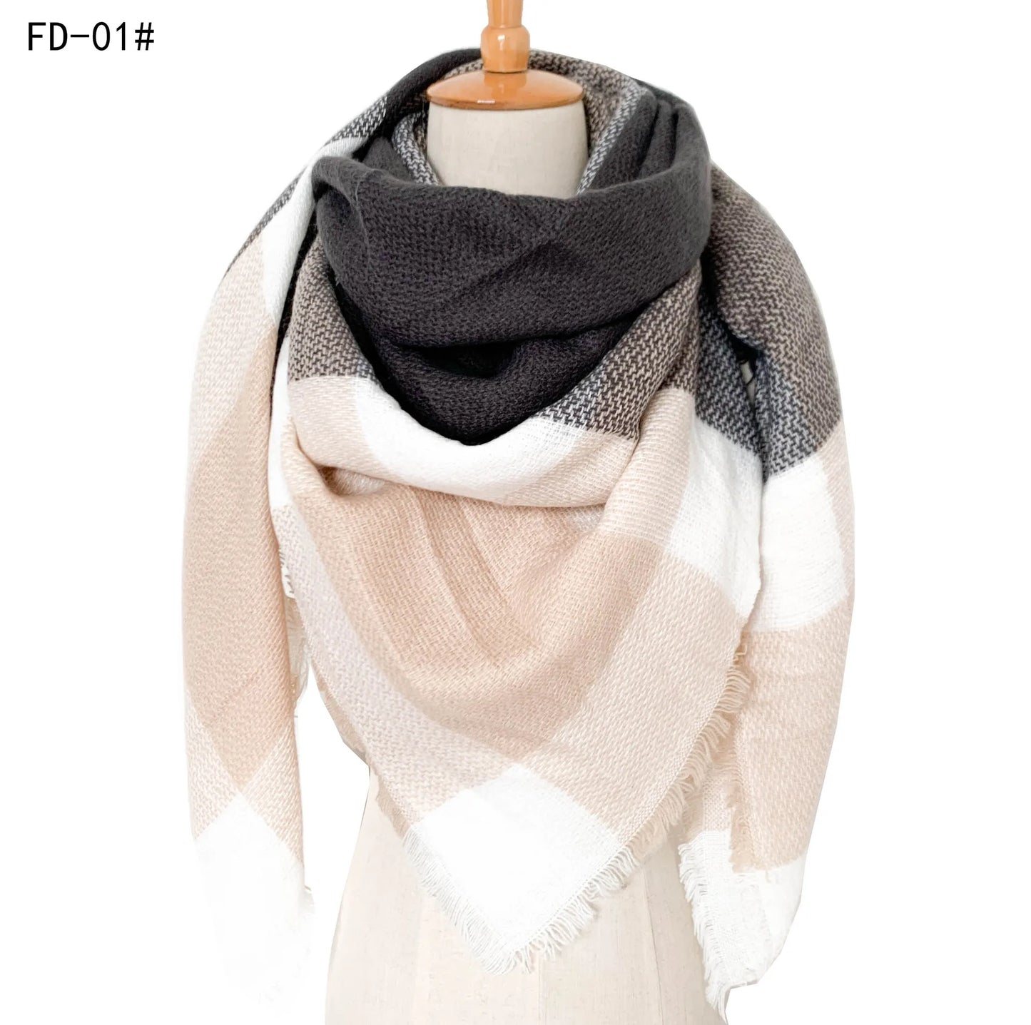 2024 New European and American Autumn and Winter New Yellow Grey Imitation Cashmere Large Grid Square Scarf, Women's Large Size