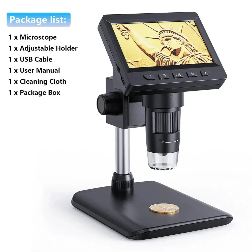 4.3inch LCD Digital Microscope 1000X Video Microscope for Adult with 8LEDs Soldering Microscope for Repair,pcb,plants Microscope