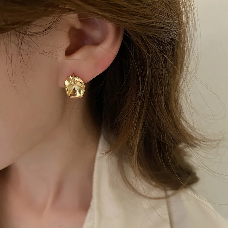 Bilandi Trendy Jewelry 925 Silver Needle Gold Color Earrings Simply Design Metal Alloy Goemetric Stud Earrings For Women Girl
