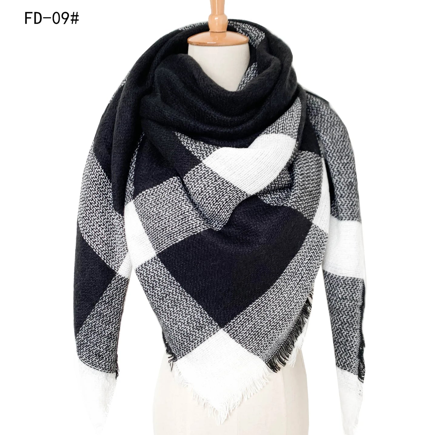 2024 New European and American Autumn and Winter New Yellow Grey Imitation Cashmere Large Grid Square Scarf, Women's Large Size