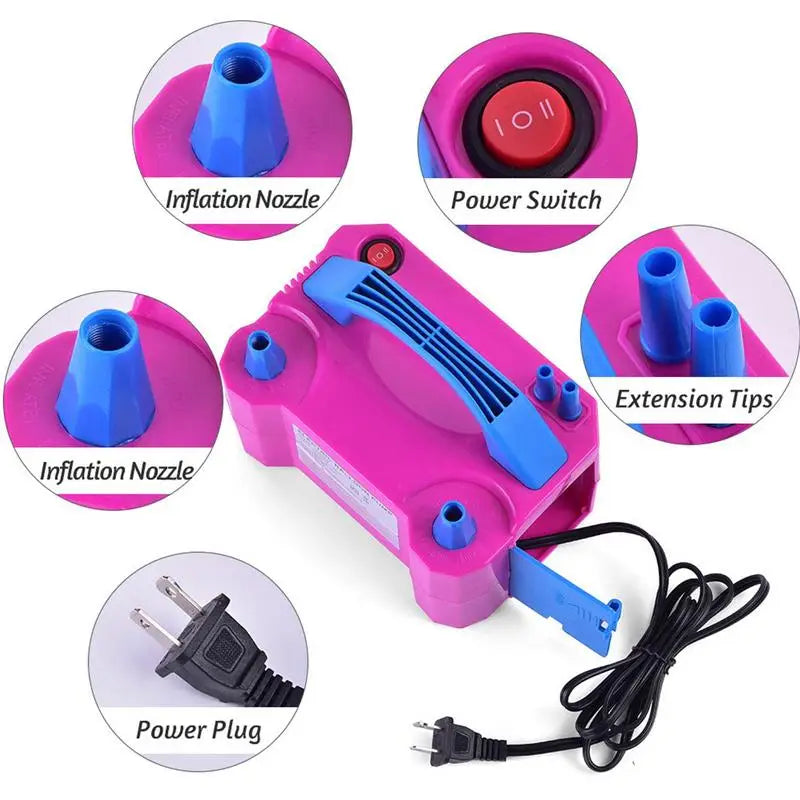 600W Electric Balloon Air Pump Dual Nozzle Inflator for Balloons Balloon Blower Quick Fill Pump for Birthday Party Wedding