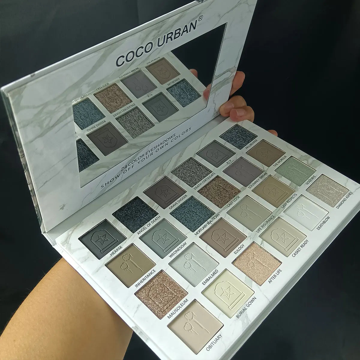 24 color eyeshadow tray Mirror Pearl Fine Flash dark smoky gray costume Halloween
