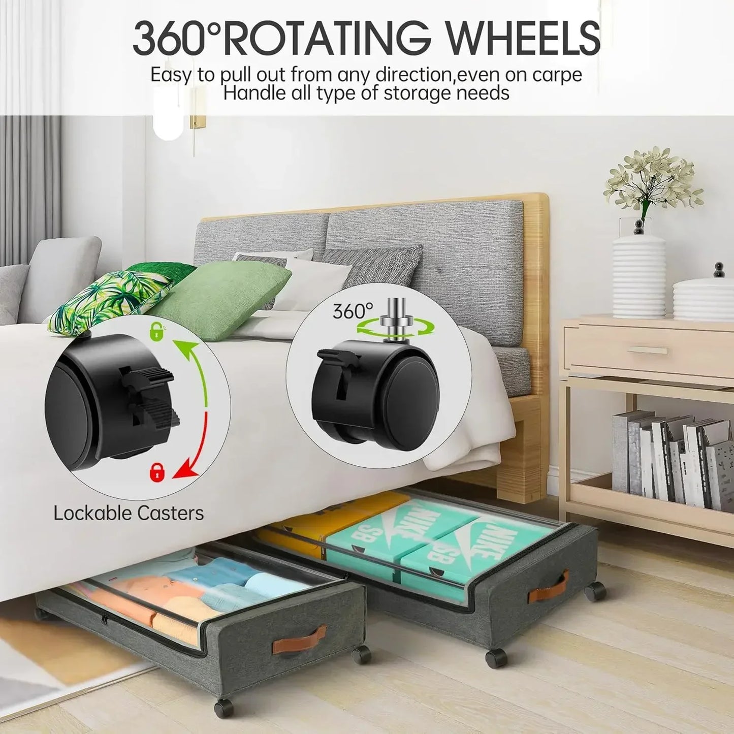 Under Bed Storage with Wheels, Under Bed Storage Containers, Shoe Organizer, 1Pack