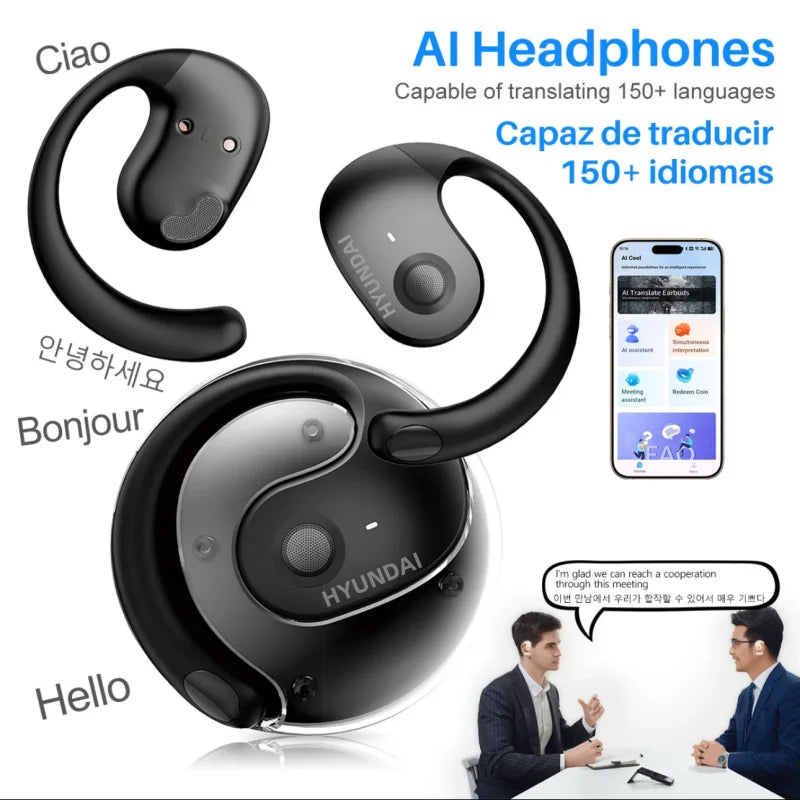 HYUNDAI HY-T26 AI Real Time Translator Earbuds 98% Accuracy Wireless BT Translation Earphones for Travel Business Learning