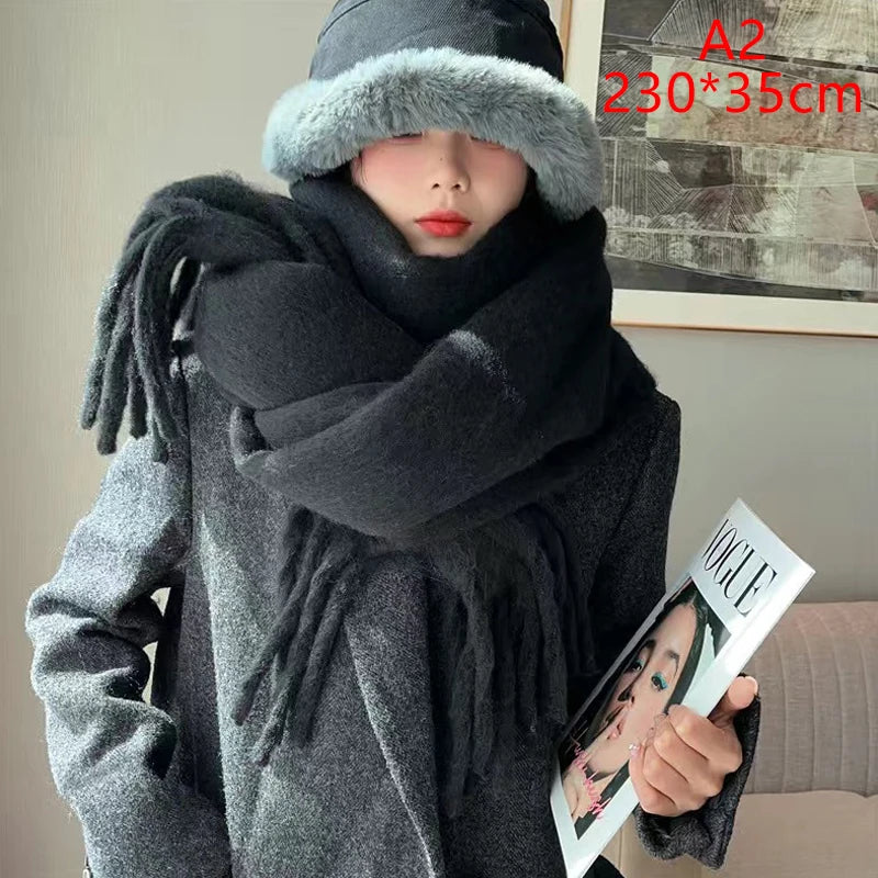 Luxury Cashmere Bright Solid Colors Women Scarf Winter Shawl and Wrap Bandana Pashmina Tassel Female Foulard Thick Blanket