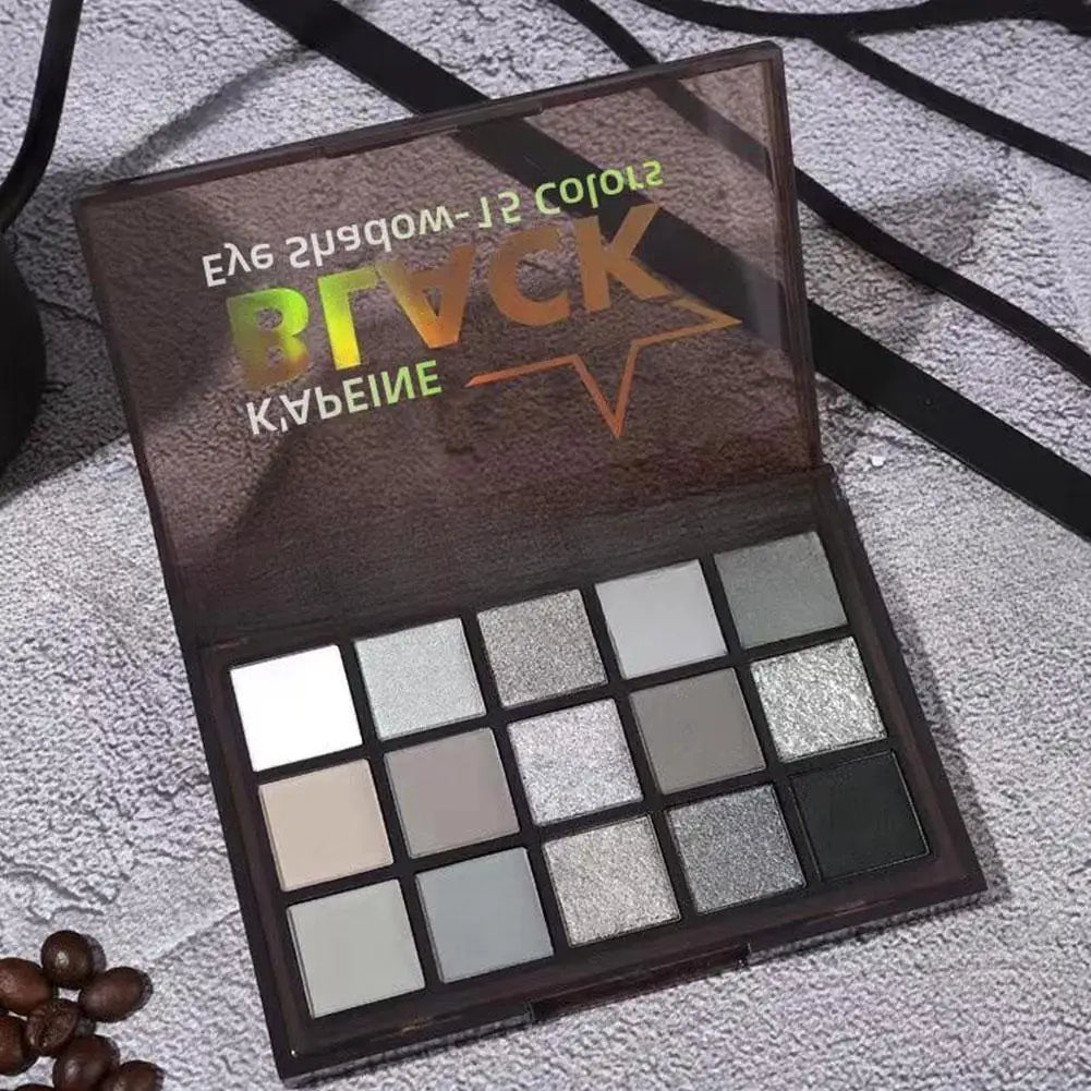 15 Colors Smokey Black Eyeshadow Palette Dark Grey Shimmer Matte Eye Shadow Pallet Smokey Eyeshadow for Goth Makeup