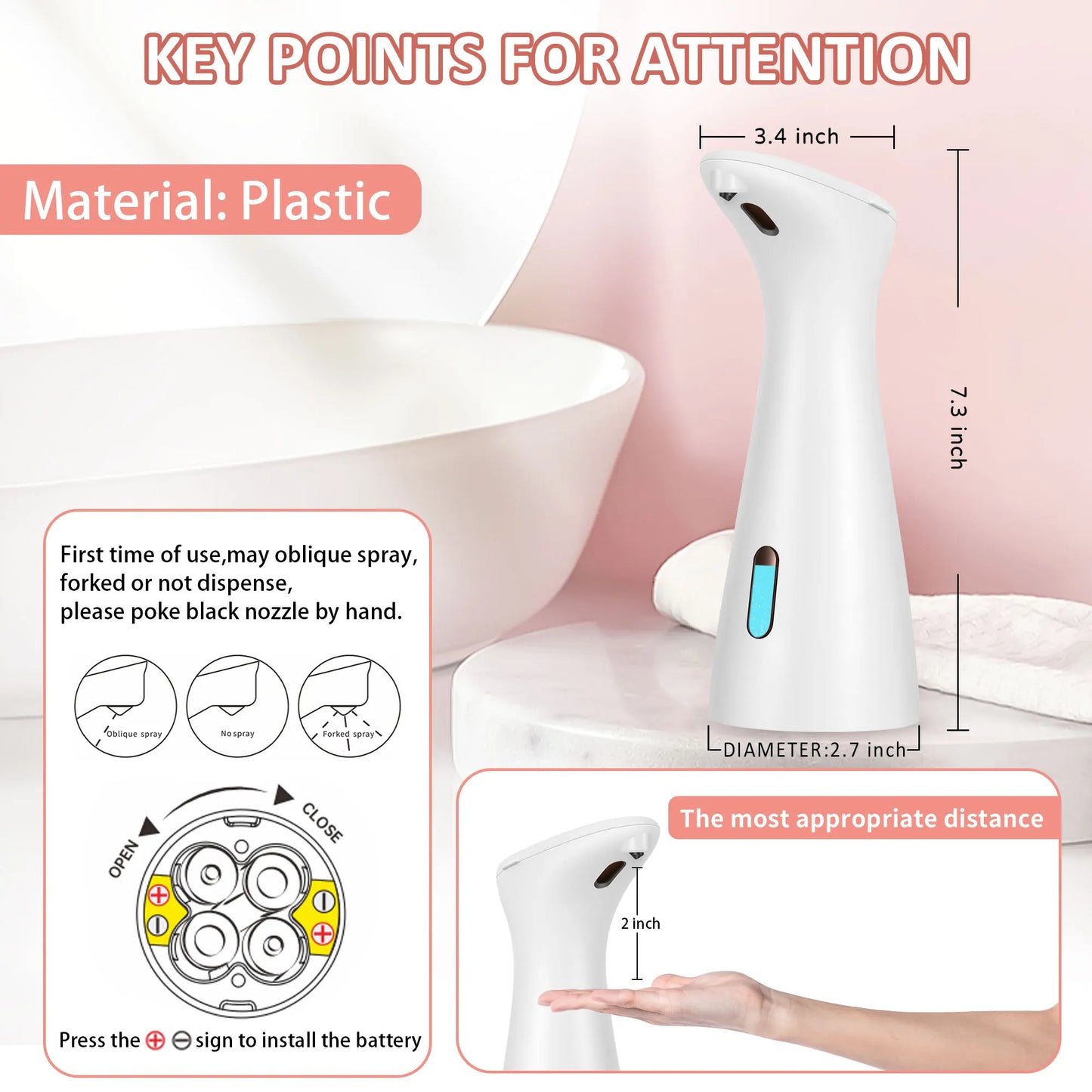 Xiaomi Automatic Sensor Soap Dispenser Infrared Sensing 6.76 oz Battery Powered for Bathroom Kitchen Sink Hotel and Restaurant