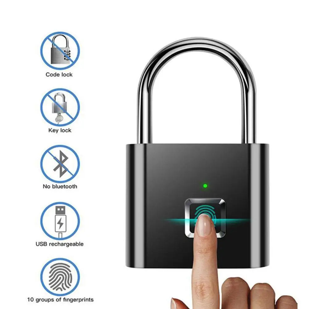 Fingerprint Padlock Anti-theft Waterproof Keyless Security Lock Padlock Portable Box Portable Digital Lock Charging U N7b7