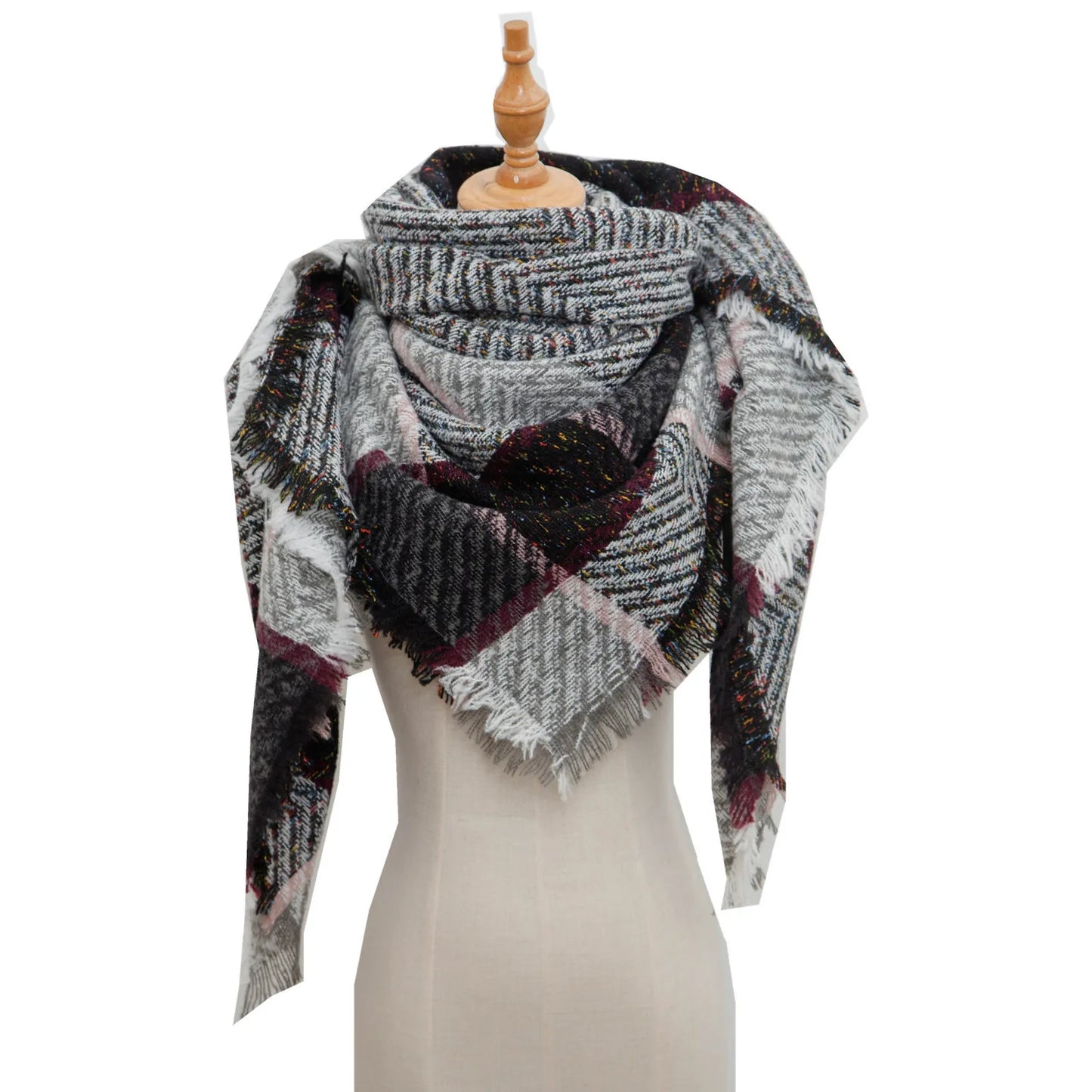 Autumn Winter Plaid Scarf Shawl Women Knitted Triangle Scarves Bandana Lady Warm Blanket Shawls Wraps Neck Scarfs