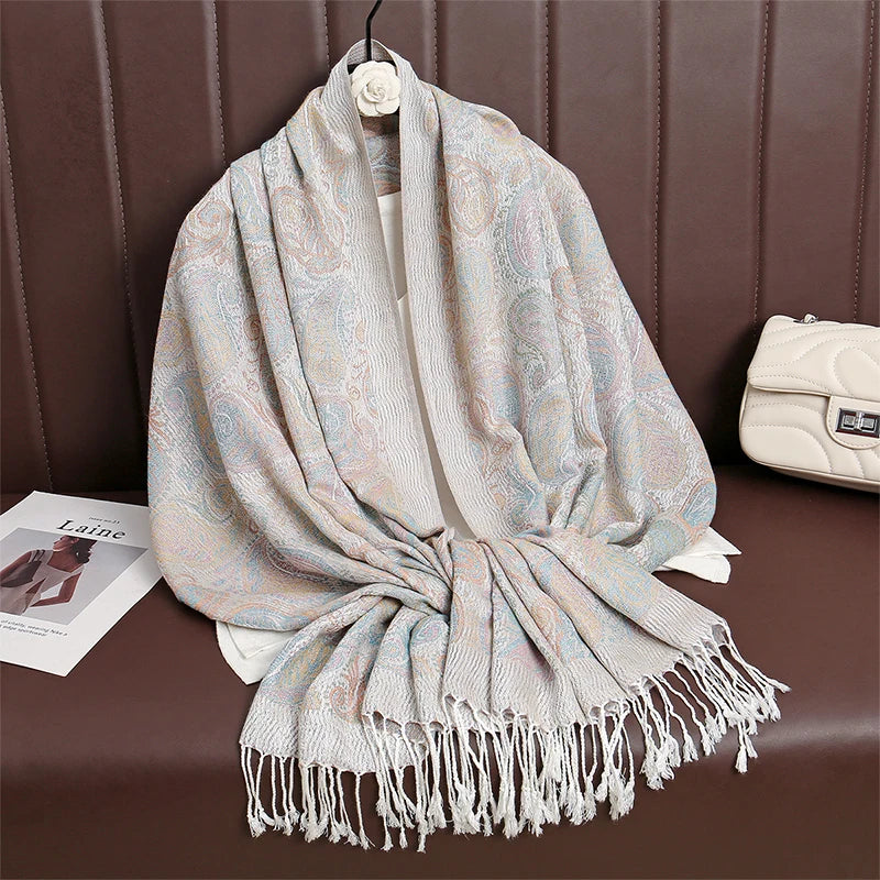 Women Paisley Scarf Cashmere Feeling Pashmina Shawls Tassel Hijab Head Wraps Femme Winter Scarves Foulard Bufanda 2024