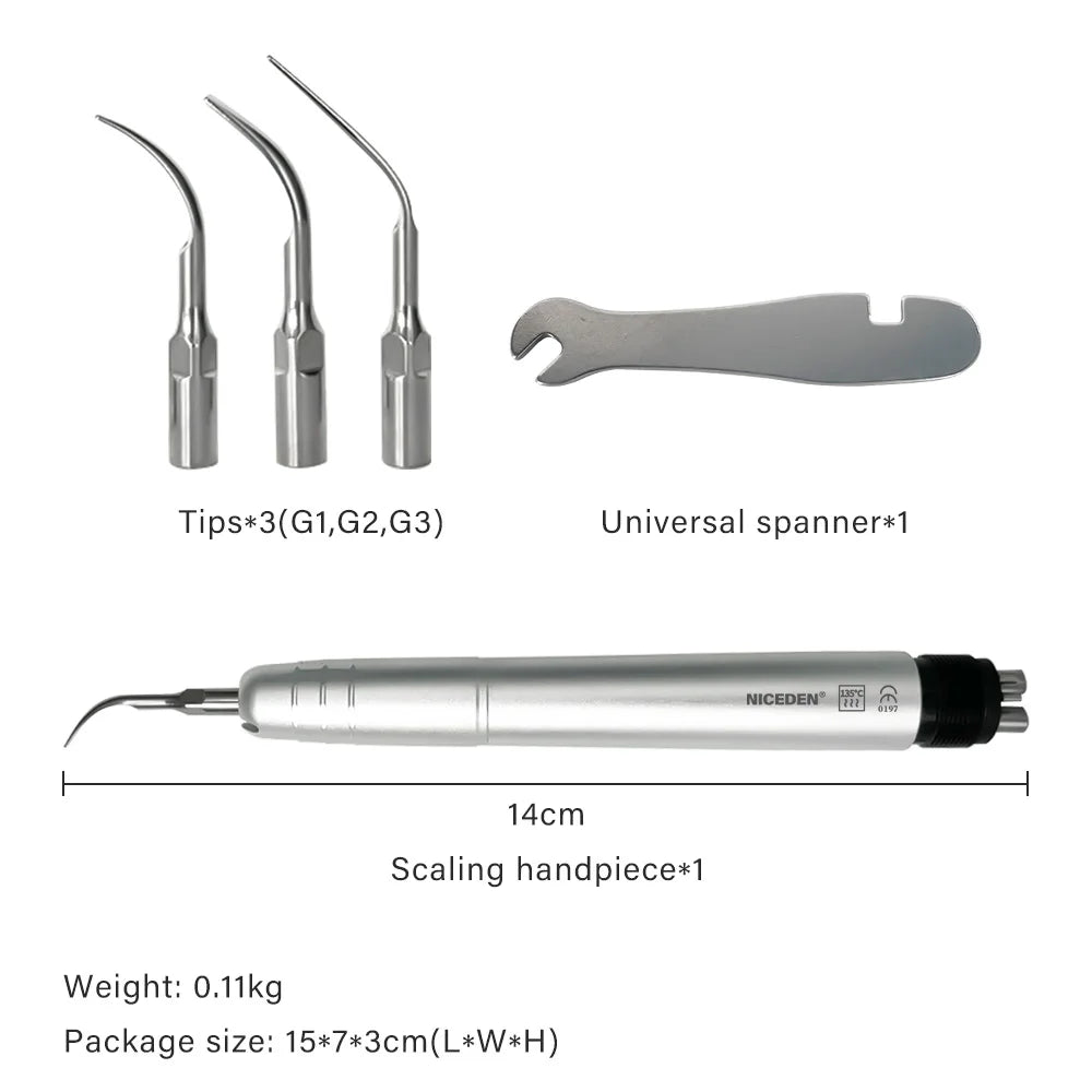Dental Ultrasonic Air Scaler with 3 Tips Tooth Calculus Remover Cleaning Tool Handpiece Whiten 2Holes/4 Holes Tooth Cleaner