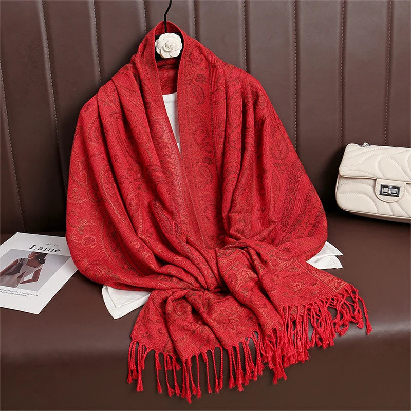 Women Paisley Scarf Cashmere Feeling Pashmina Shawls Tassel Hijab Head Wraps Femme Winter Scarves Foulard Bufanda 2024