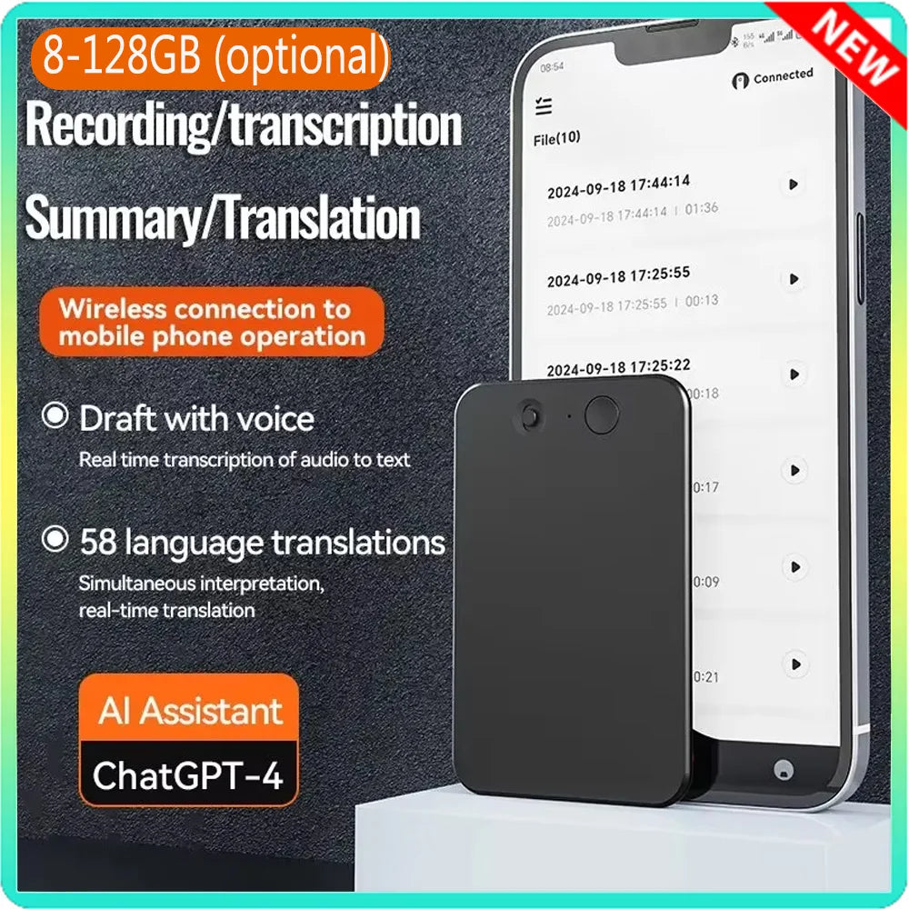 New Smart AI ChatGPT-4 App Phone Call Voice Recorder Realtime Summarize Translator Device Phone Charging Free translator 8-128GB