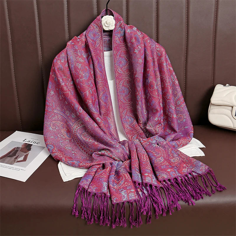 Women Paisley Scarf Cashmere Feeling Pashmina Shawls Tassel Hijab Head Wraps Femme Winter Scarves Foulard Bufanda 2024