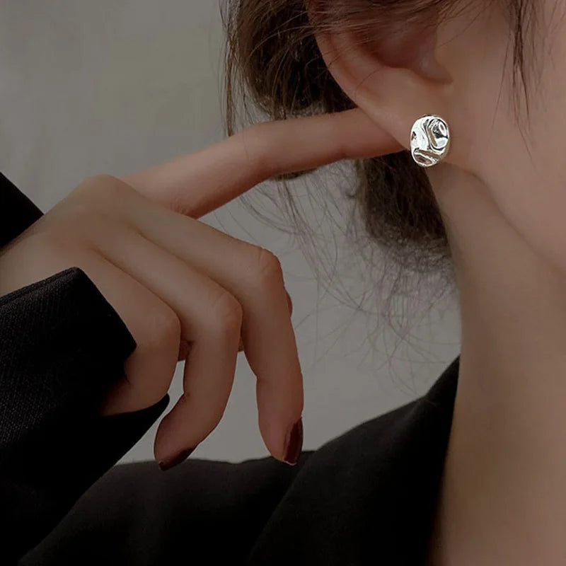 Irregular Metal Cute Earrings For Women Small Size Copper Fashion Trendy Jewelry New Designer Fancy Accessories Party Gift C1382