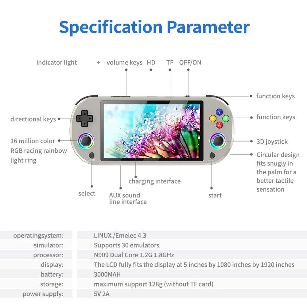 New M22 Pro Retro Handheld Game Console 5.0 Inch IPS Screen 1920*1080 Display Support LINUX Emelec 4.3 for PSP Portable Pocket V