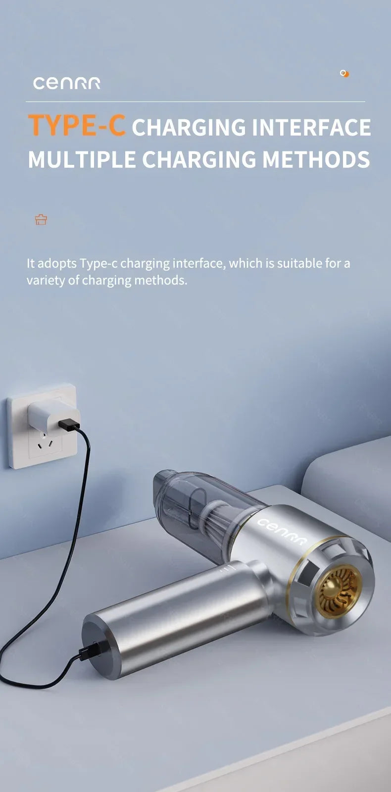 CENRR 998000PA Car Vacuum Cleaner Strong Suction Cordless Wireless Cleaner Handheld Portable Vacuum Cleaner Cleaning Machine