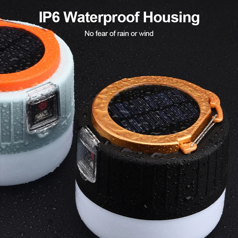 Solar LED Camping Light Waterproof Outdoor Emergency Tent Lights Portable USB Rechargeable Tent Lamp Market Energy Saving Bulb
