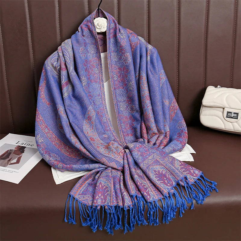 Women Paisley Scarf Cashmere Feeling Pashmina Shawls Tassel Hijab Head Wraps Femme Winter Scarves Foulard Bufanda 2024