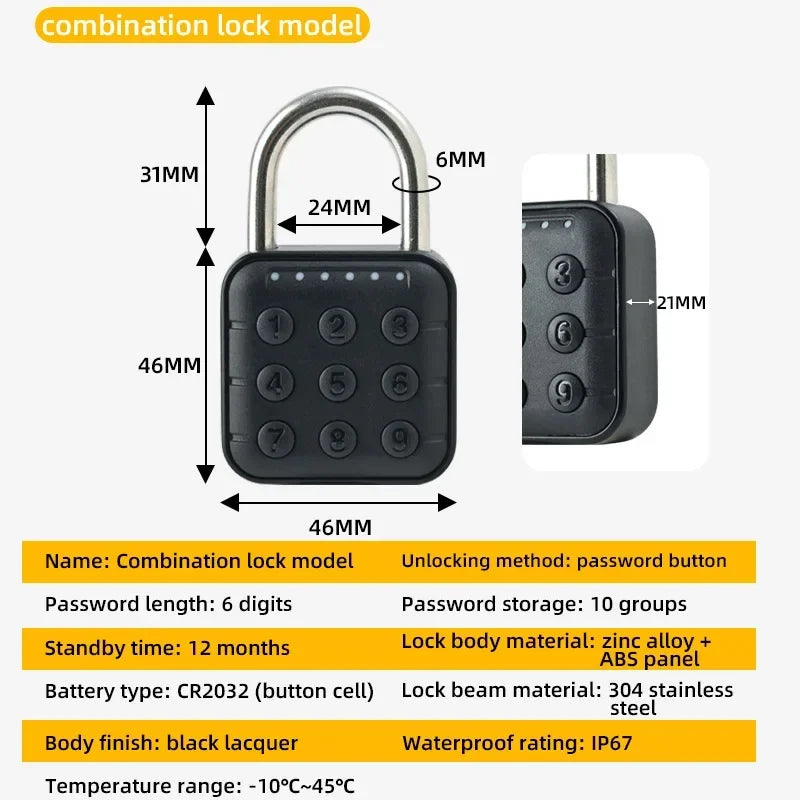 EGFirtor Tuya Smart Home Biometric Digital Padlock IP67 Waterproof Smart Door Lock Cabinet Lock Gym Wardrobe Door Password Lock