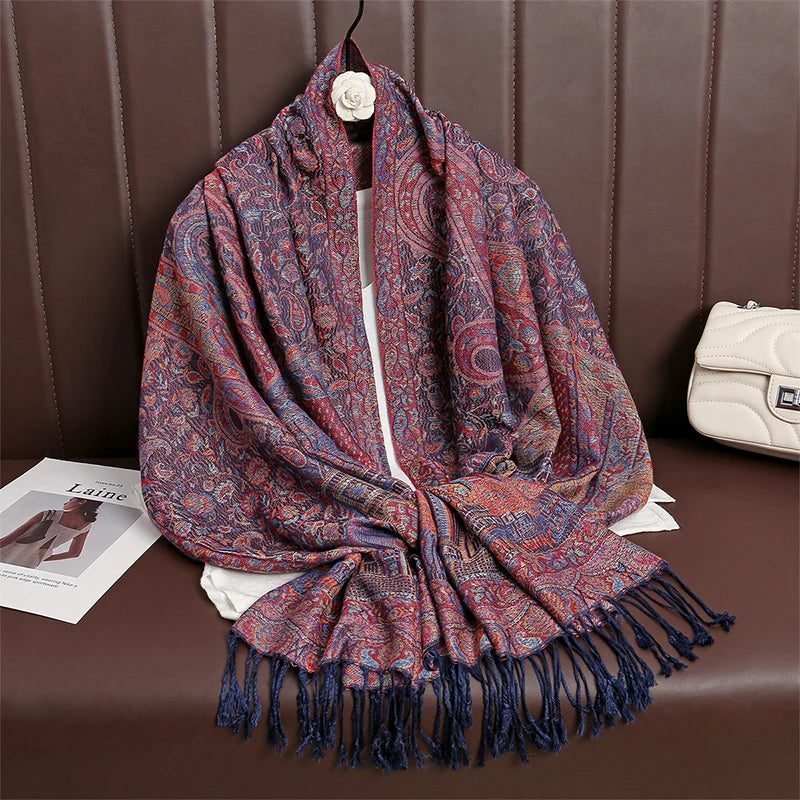 Women Paisley Scarf Cashmere Feeling Pashmina Shawls Tassel Hijab Head Wraps Femme Winter Scarves Foulard Bufanda 2024