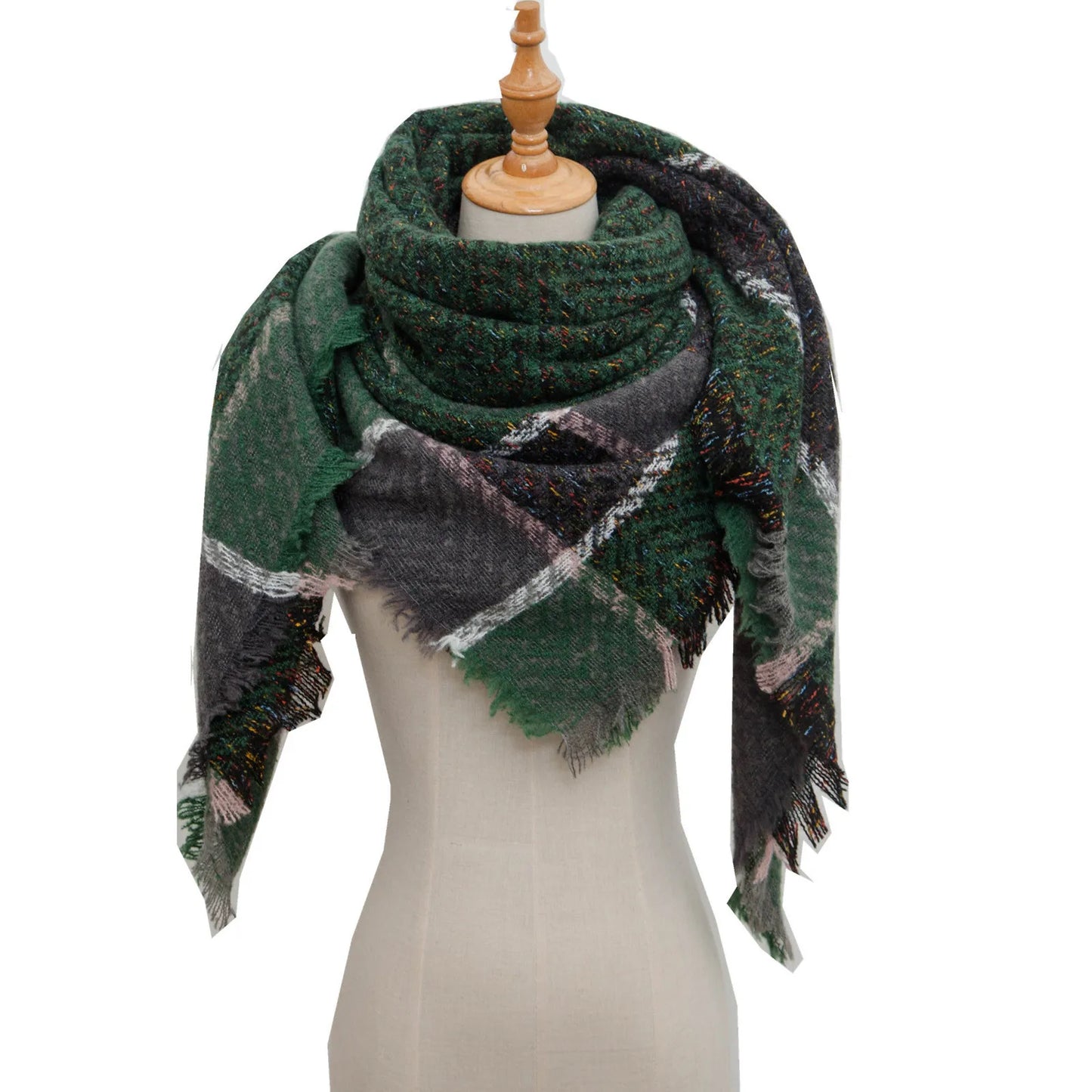 Autumn Winter Plaid Scarf Shawl Women Knitted Triangle Scarves Bandana Lady Warm Blanket Shawls Wraps Neck Scarfs