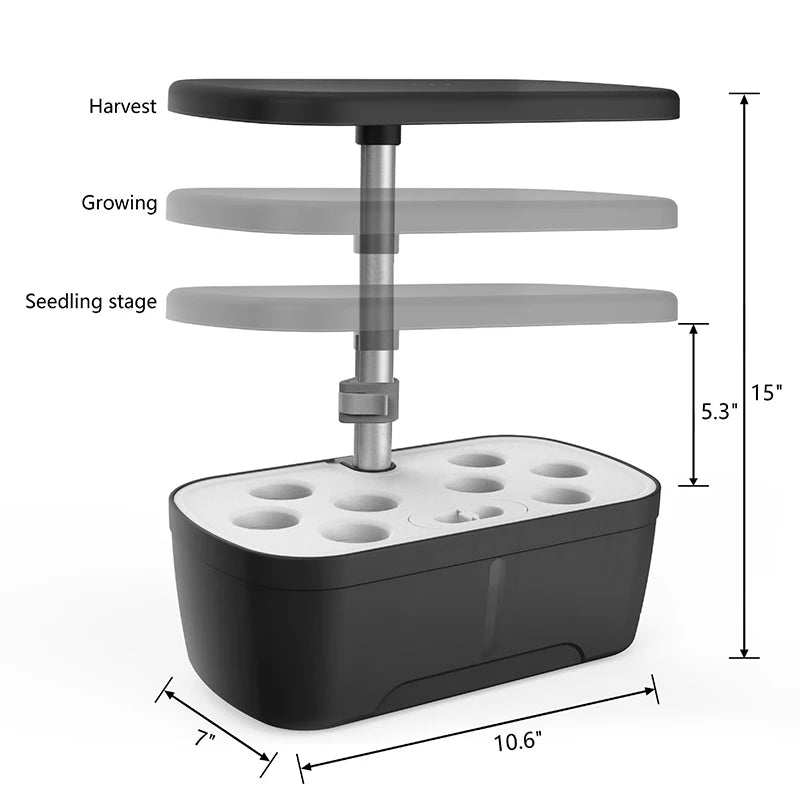 6-Plants Indoor Hydroponics System Herb Planting Pot/Black Planters Kit Led Plant Lamp Soilless Cultivation Vegetable Box