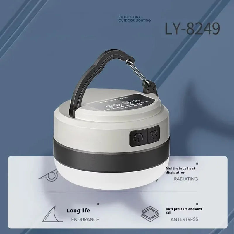 Rechargeable Camping Tent Light - LED Portable Lantern Flashlight with 6 Light Modes, Hanging Hook Buit-in Battery