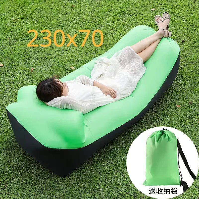 Lazy inflatable sofa Portable folded Fabric air storage sofa cushion outdoor picnic inflatable sofa mat inflatable garden bed