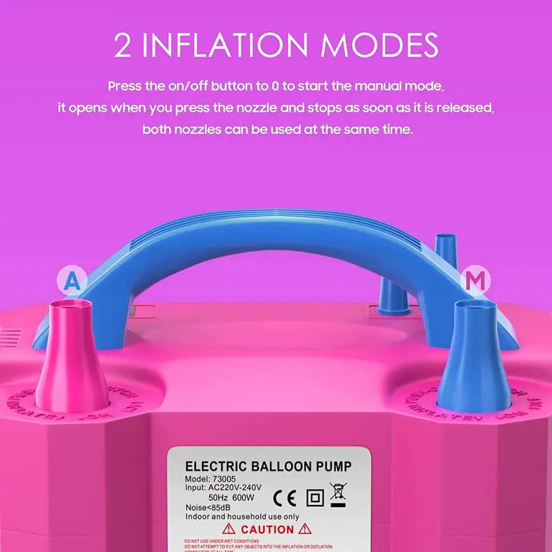 600W Electric Balloon Air Pump Dual Nozzle Inflator for Balloons Balloon Blower Quick Fill Pump for Birthday Party Wedding