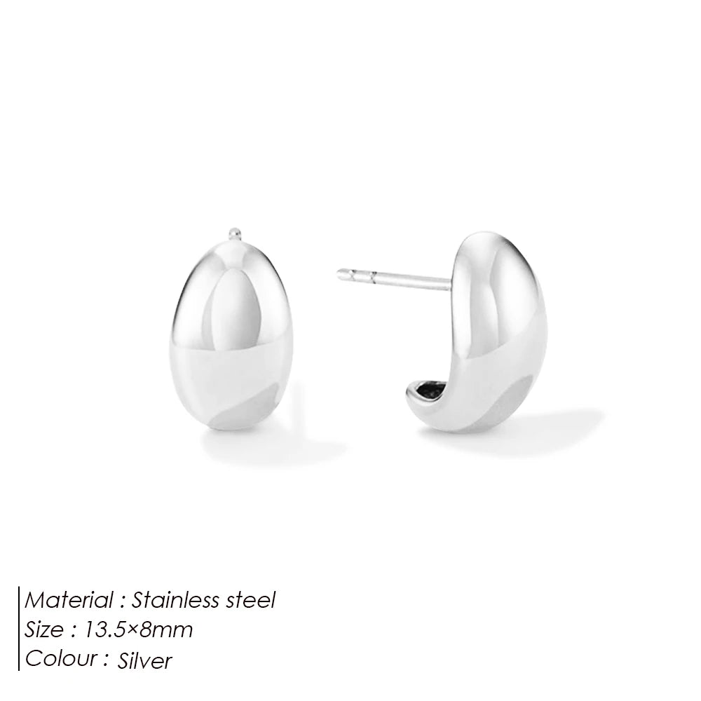 eManco Steel color Gold color Simple Women Chunky Hoops Earrings Gift Fashion Jewelry Stainless Wives Round Smooth Thick Hoop