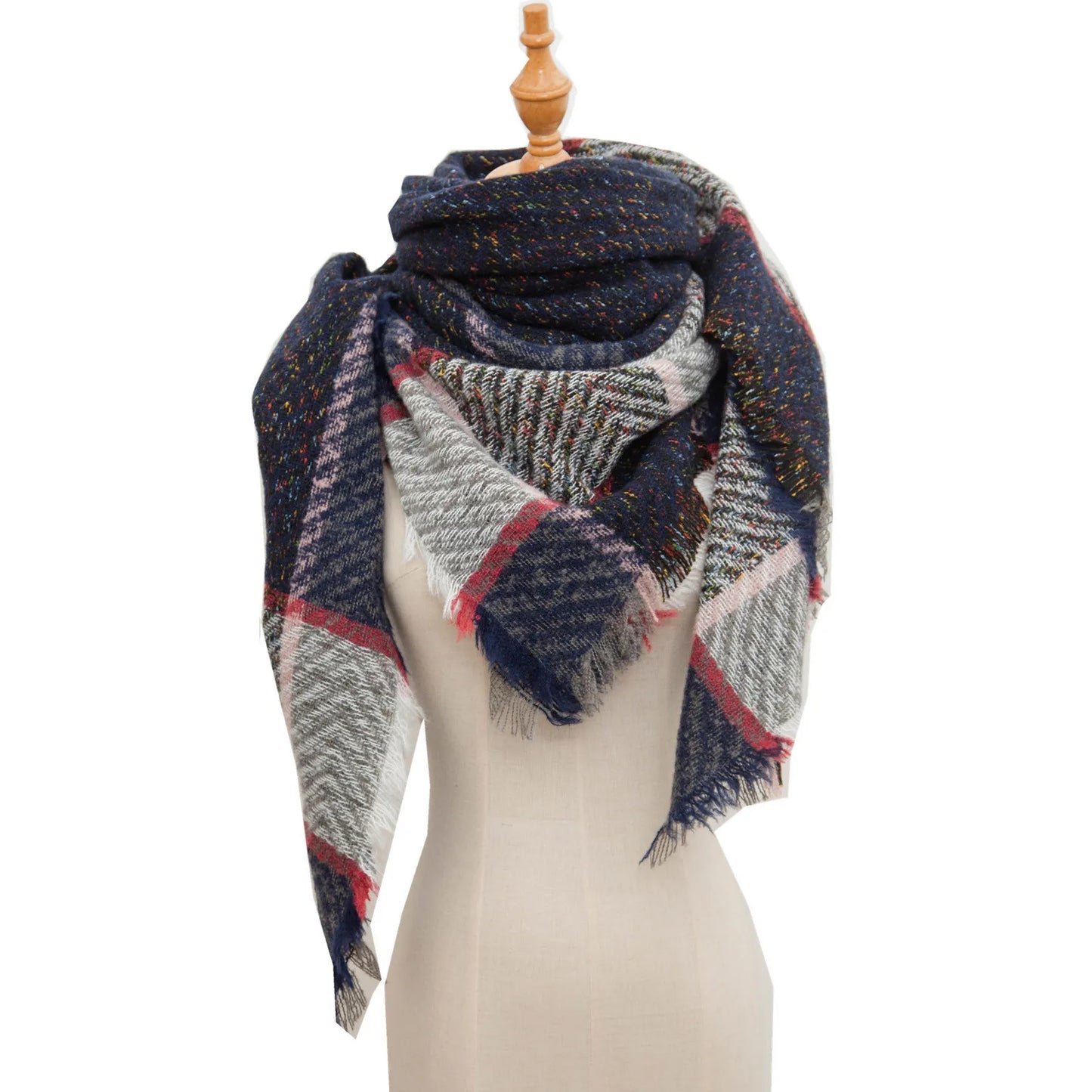 Autumn Winter Plaid Scarf Shawl Women Knitted Triangle Scarves Bandana Lady Warm Blanket Shawls Wraps Neck Scarfs