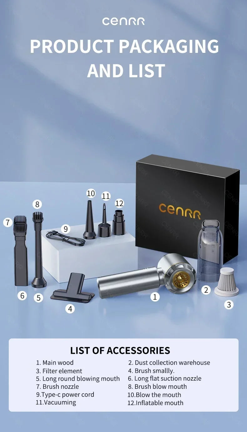 CENRR 998000PA Car Vacuum Cleaner Strong Suction Cordless Wireless Cleaner Handheld Portable Vacuum Cleaner Cleaning Machine