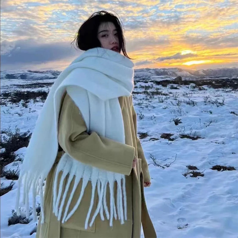 Luxury Cashmere Bright Solid Colors Women Scarf Winter Shawl and Wrap Bandana Pashmina Tassel Female Foulard Thick Blanket