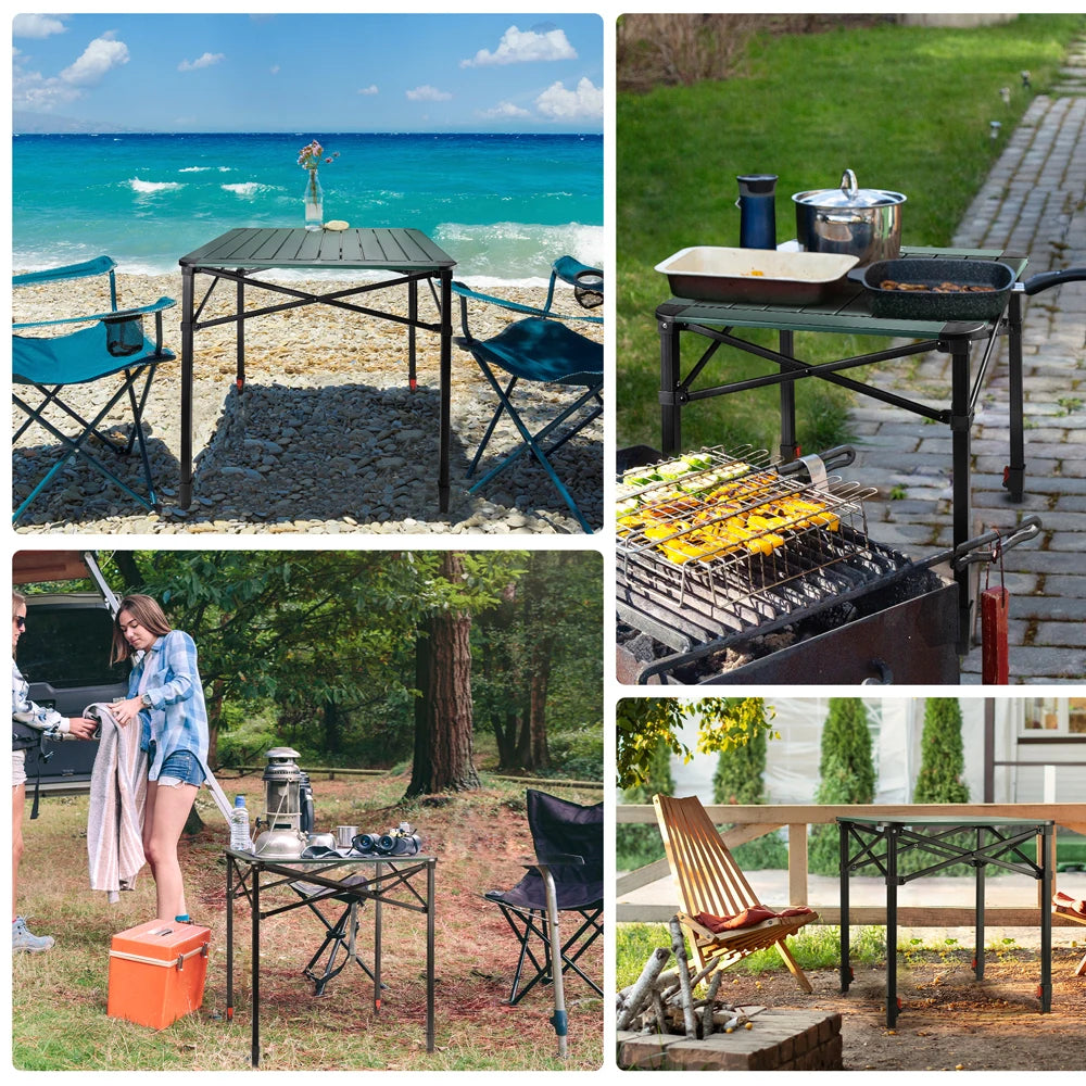VILLEY 70X70CM Aluminum Folding Square Table with Carry Bag Height Adjusted Outdoor Furniture for RV Garden Camping Picnic