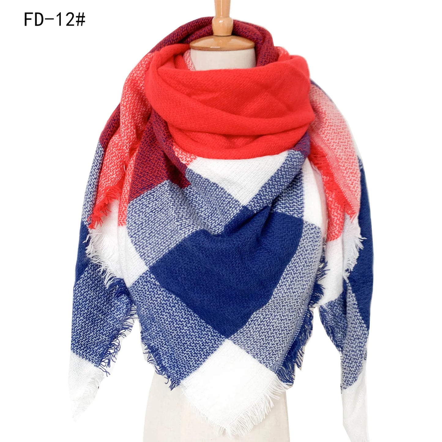 2024 New European and American Autumn and Winter New Yellow Grey Imitation Cashmere Large Grid Square Scarf, Women's Large Size