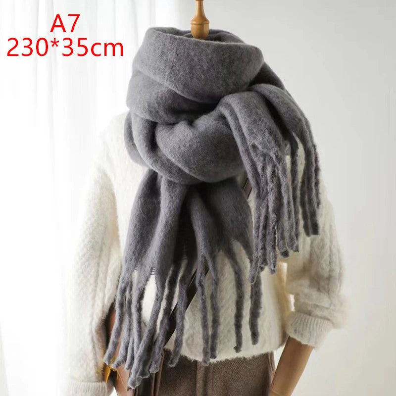 Luxury Cashmere Bright Solid Colors Women Scarf Winter Shawl and Wrap Bandana Pashmina Tassel Female Foulard Thick Blanket