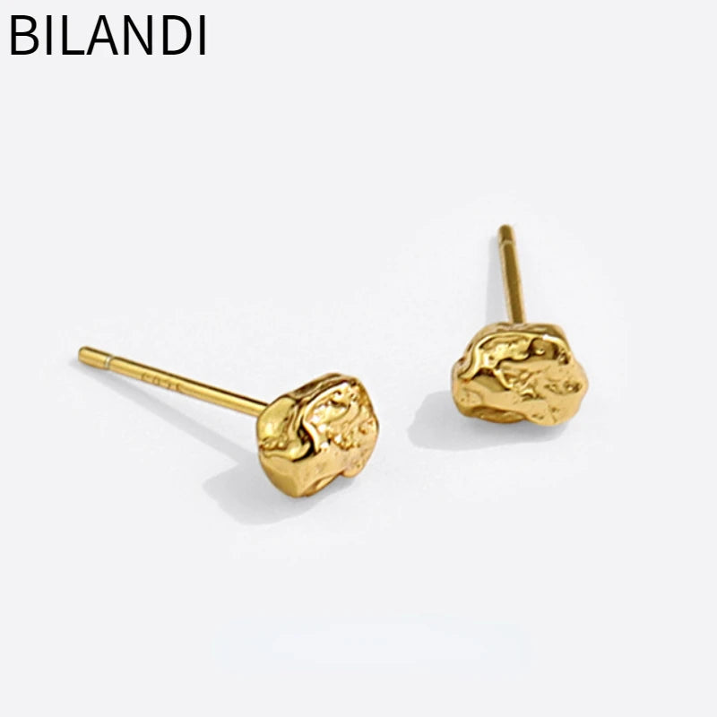 Bilandi Trendy Jewelry Mini Stud Earrings 925 Silver Needle Simply Design Hot Sale Delicate Metal Gold Color Earrings For Women
