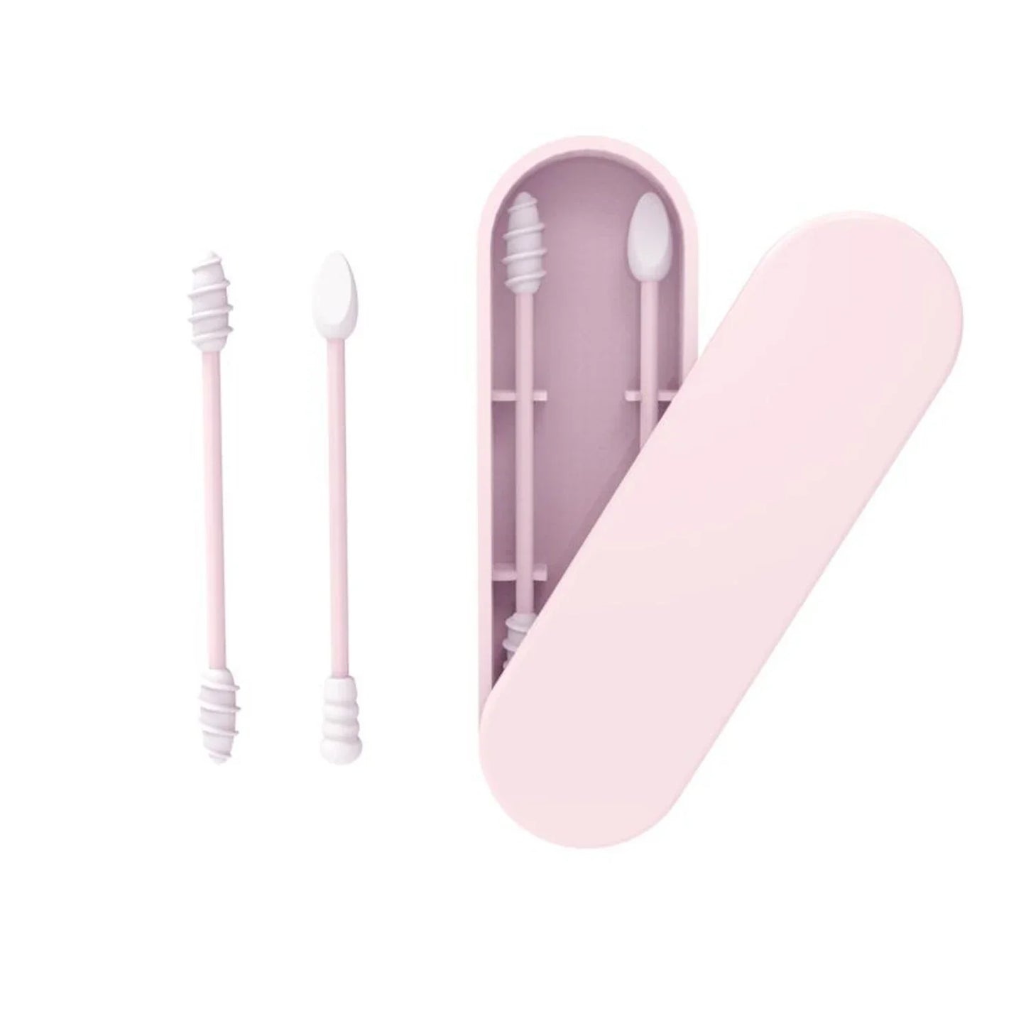 2Pcs Silicone Reusable Cotton Swab Earpick Kit With Box Portable Double Headed Soft Makeup Swab Ear Cleaning Set